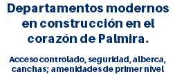 Departamentos modernos en construcción en el corazón de Palmira. Acceso controlado, seguridad, alberca, canchas; amenidades de primer nivel